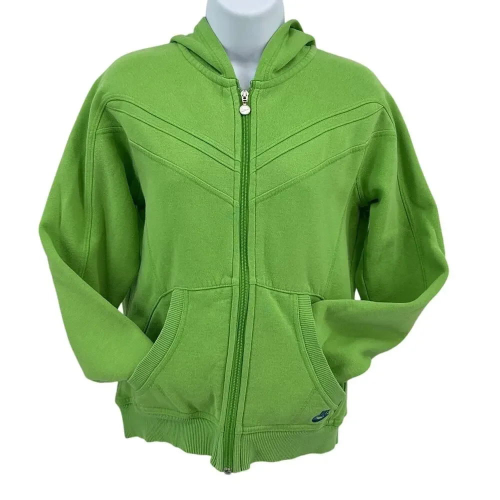 Nike Sweatshirt Women M Light Green Hoodie Full Zip Cotton Chevron, Athleticwear